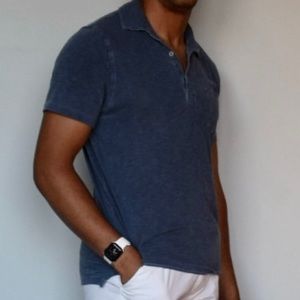 Authentic J Crew Garment-Dyed Knit Goods Blue Polo Shirt Men’s Medium